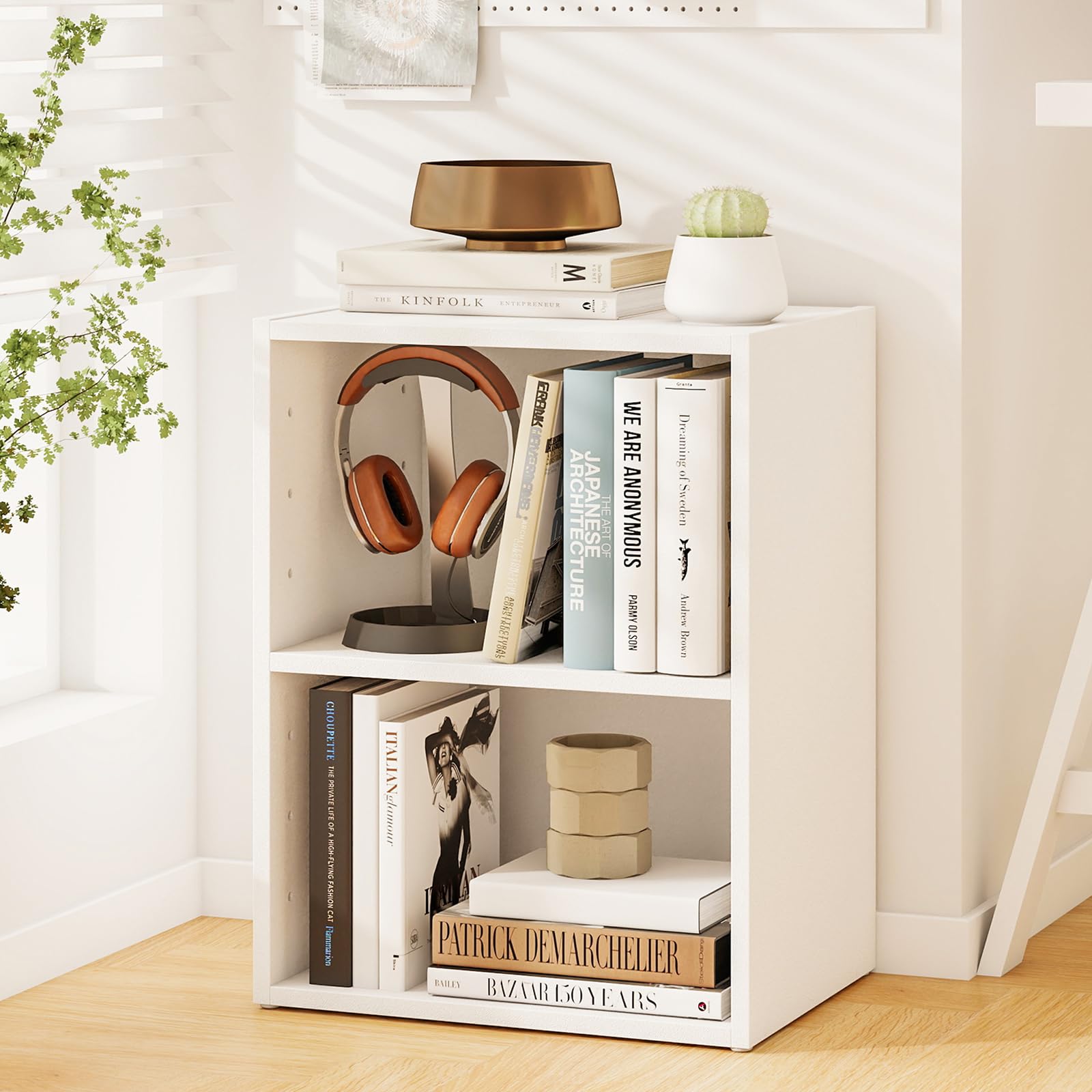 SILKYDRY Small Bookshelf, Wooden Cube Storage Organizer, 2 Shelf